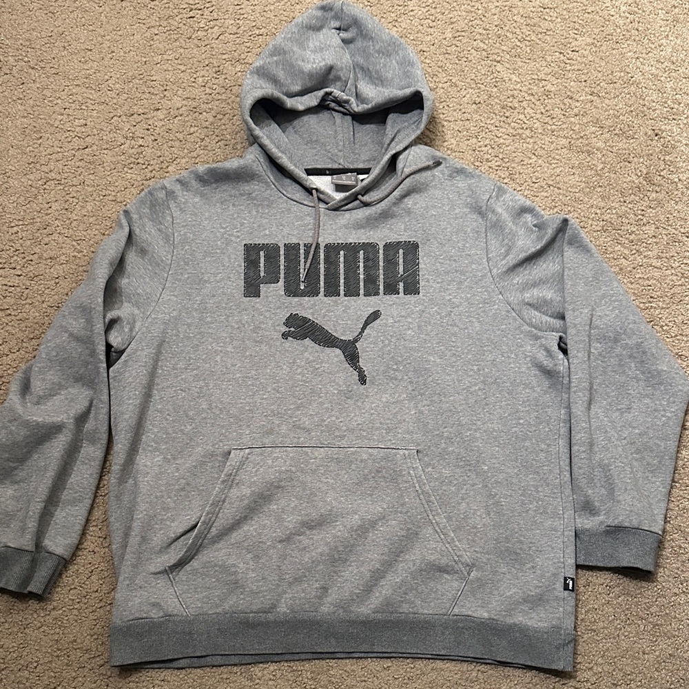 PUMA Mens Cat Logo Pullover Hoodie Fleece Sweatshirt Heather Gray Size XL